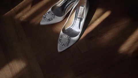 Discover the Elegant Silver Heels adorned with Sparkling Embellishments for any Stock-Footage 291008416