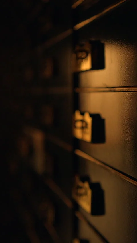 Discover the Elegant Storage Solution Vintage File Drawers Bathed in Soft Video stock 288606550