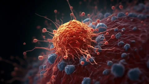Discover the intricate dynamics of cellular warfare as cancer cells invade Stock Footage 243165667