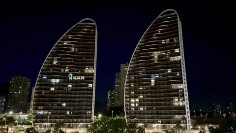 Discover Modern Architectural Marvels that shine spectacularly at Night wit.. Stock Photos