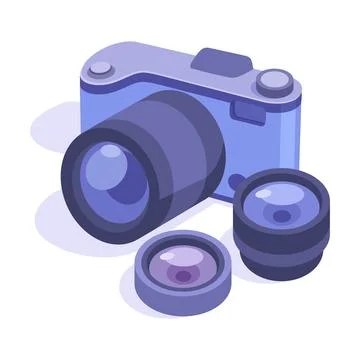Discover the Modern Camera with Versatile Lenses for Photography Enthusiasts and Stock Illustration