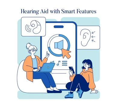 Discover the remarkable features of smart hearing aids designed for an enhanced Stock Illustration