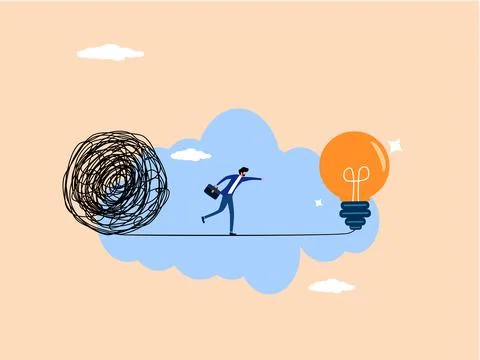 Discover a simple solution. businessman walks away from the chaos and into .. Stock Illustration