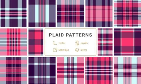 Discover a stylish seamless tartan pattern featuring deep purple, light blu.. Stock Illustration