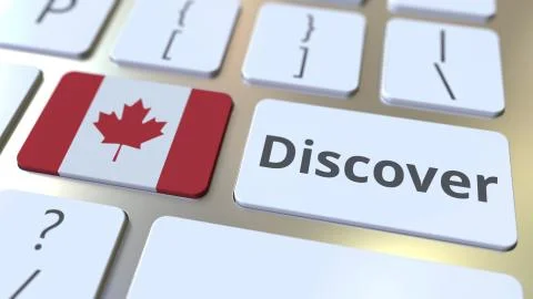 DISCOVER text and flag of Canada on the buttons on the computer keyboard Stockillustratie