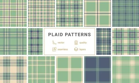 Discover a timeless seamless plaid pattern in soothing sage green, cream, and Stock Illustration
