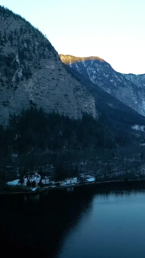 Discover Winter Magic Lake Hallstatt Above Vertical Video Stock Footage 334875937