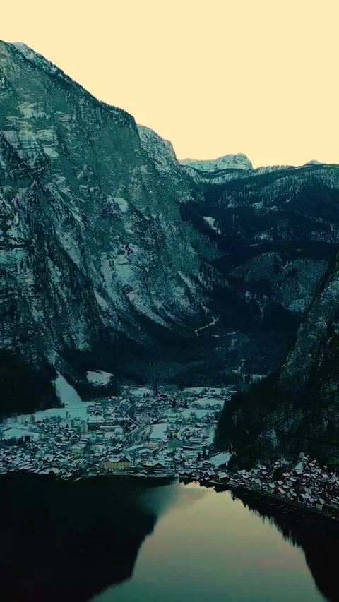 Discover Winter Magic Lake Hallstatt Above Vertical Video Видео 334881324