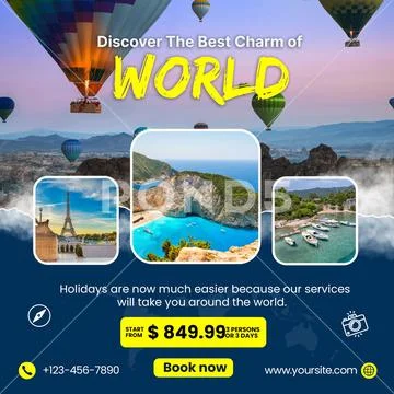 Discover the world with hot air balloon adventures and dream destinations PSD Template