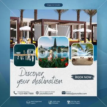 Discover your dream vacation destination with beautiful scenery PSD Template