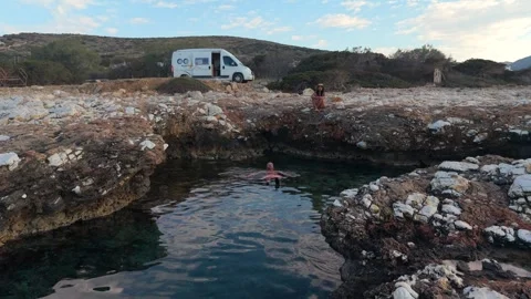 Discovering hidden swimming spots in paros island, greece Stock Footage 337375847