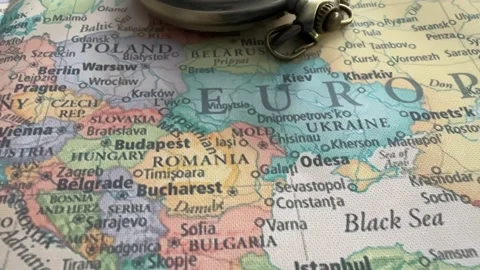 Discovering the map of Europe with an old compass. Stock Footage 319519006