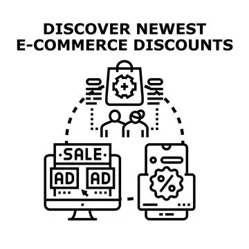 Discovering newest e commerce discounts and online sales promotions Stock Illustration