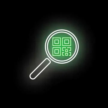 Discovering qr code information with a neon magnifying glass Illustrazione stock