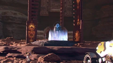 Discovery of Ancient Alien Artifact in Desert Temple Portal Stock Footage 326957369