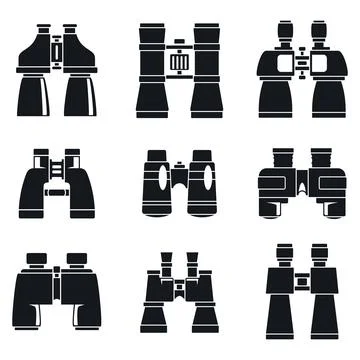 Discovery binoculars icons set, simple style Stock Illustration