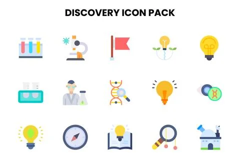Discovery Flat Collection Icons Pack Stock Illustration