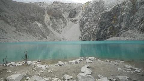 Discovery of a mountain lake of pure water between the Andes mountains, in Peru Stock Footage 237141753