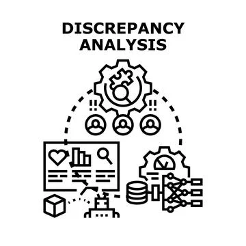 Discrepancy analysis detecting differences and comparing data Stock Illustration