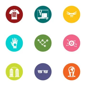 Discrete icons set, flat style Stock Illustration