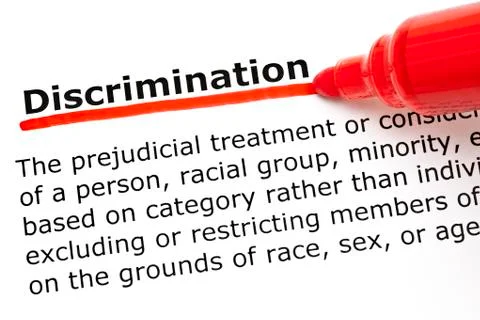 Discrimination underlined with red marker Stock Photos