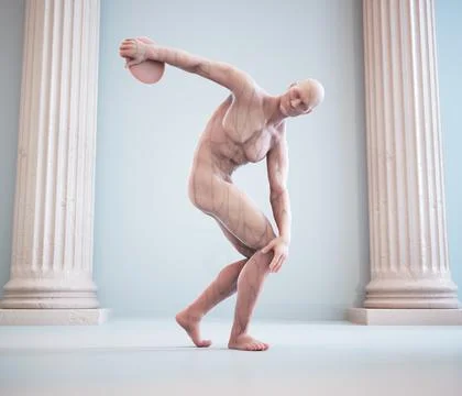 Discus thrower statue with fine fracturing texture Stock Illustration