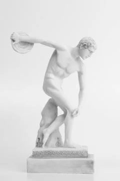 Discus thrower statue on a white background Stock Photos