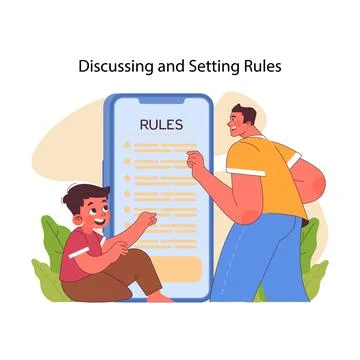 Discussing and setting rules concept. Flat vector illustration Illustrazione stock