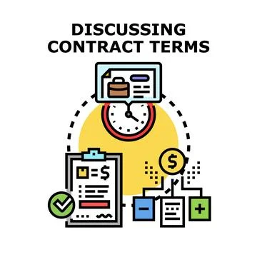 Discussing contract terms negotiation process management business agreement Stock Illustration