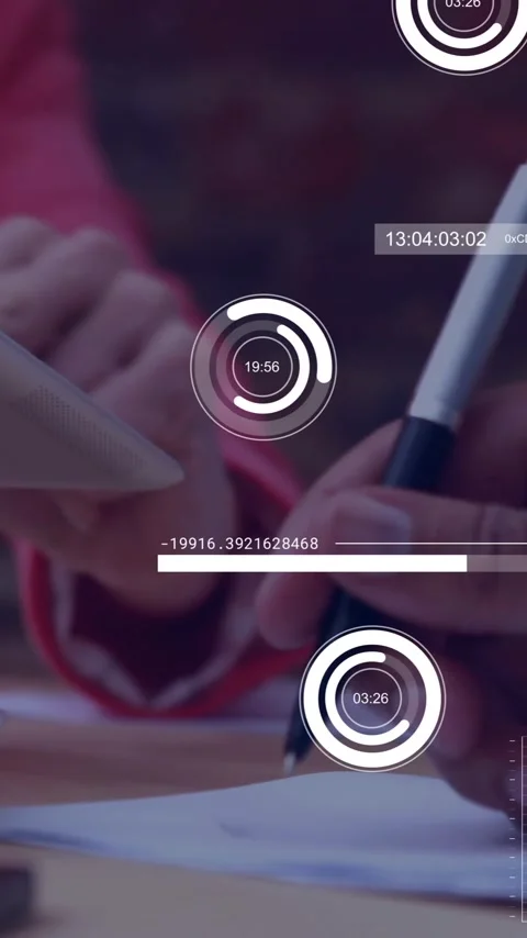 Discussing data analytics, business professionals with digital graphs in office Stock Footage 319617577