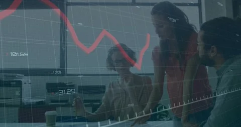 Discussing data with declining graph animation, business people in office Stock Footage 327849274