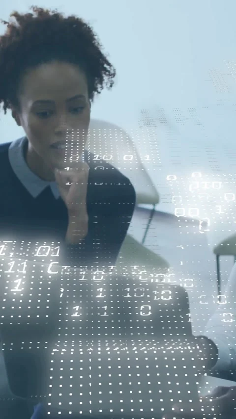 Discussing data processing, business professionals using digital interface in Stock Footage 319157469