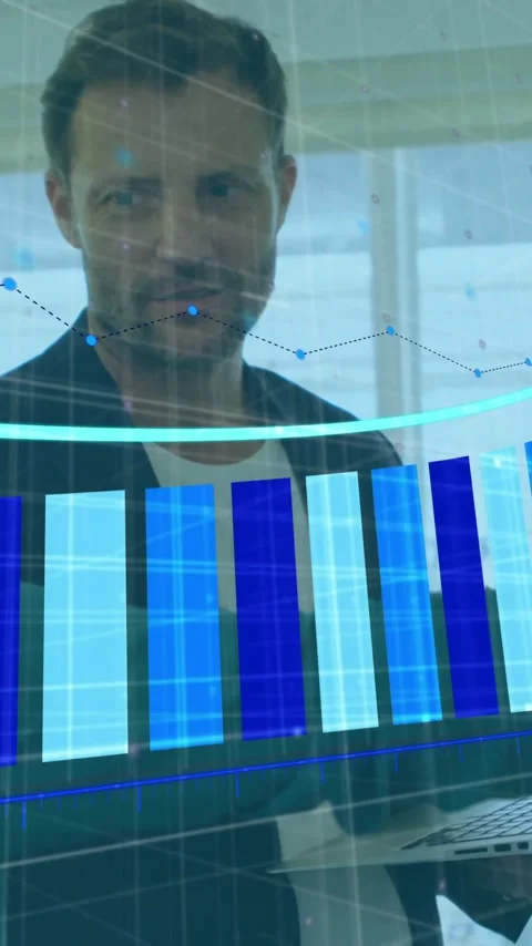 Discussing data visualization, business professionals in meeting with bar chart Stock Footage 321592237