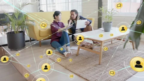 Discussing documents, diverse people with network connections and data Stock Footage 303793390