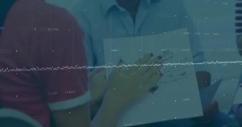 Discussing documents, people watching data visualization animation in school Stock Footage 326422805