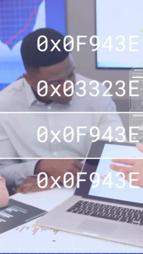 Discussing hexadecimal code animation, diverse team in business meeting Stock Footage 341956901