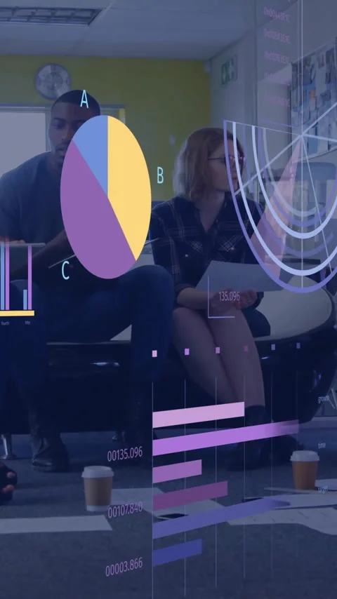 Discussing project in modern office, diverse team with business data analytics Stock Footage 343028672