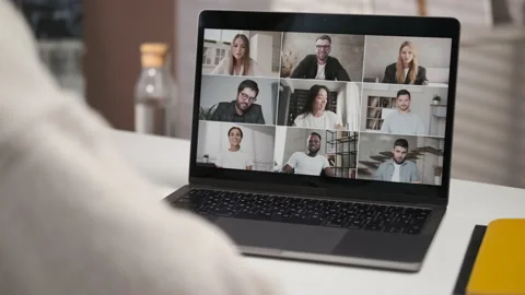 Discussing project online. Multi-ethnic group video call. Business conference Stock Footage 142602722