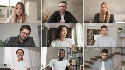 Discussing project online. Multi-ethnic group video call. Business conference Stock Footage 142687128