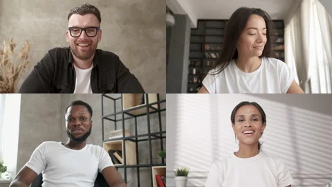 Discussing project online. Multi-ethnic group video call. Business conference Stock Footage 142708255