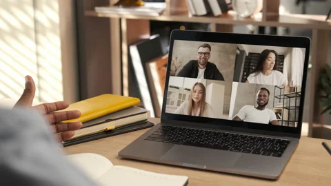 Discussing project online. Multi-ethnic group video call. Business conference Stock Footage 149202915