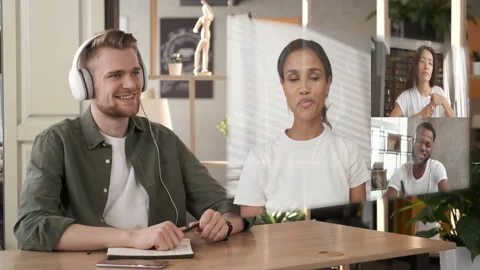 Discussing project online. Multi-ethnic group video call. Business conference Stock Footage 151531560