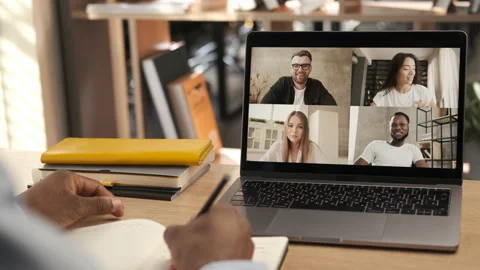 Discussing project online. Multi-ethnic group video call. Business conference Stock Footage 151548917