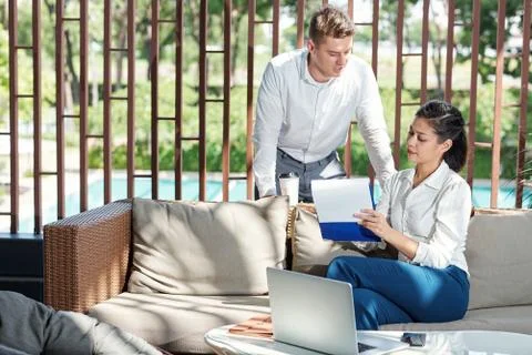 Discussing questionable contract terms Stock Photos