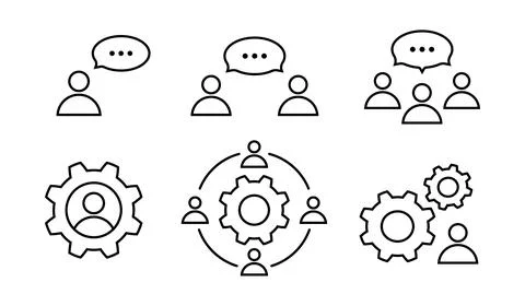 Discussion, brainstorming and process icon set Stock Illustration
