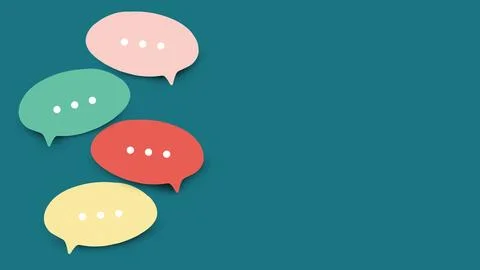 Discussion bubbles share messages on a teal background Stock-Illustration