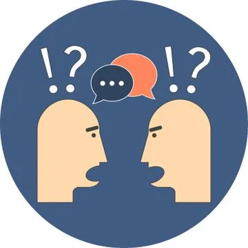 Discussion, chat concept. Flat design. Icon in blue circle on white backgroun Stock Illustration