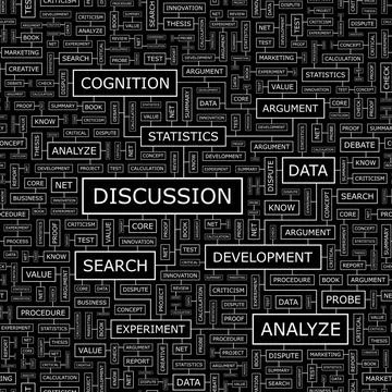 DISCUSSION DISCUSSION. Seamless pattern. Word cloud illustration. Copyrigh... Stock Photos