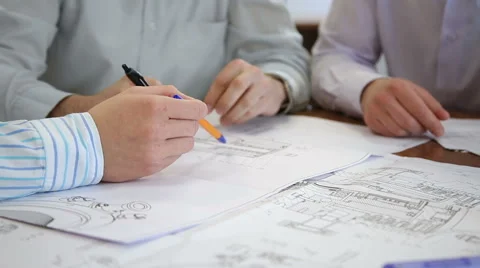 Discussion of engineering drawing Stock Footage 62977102