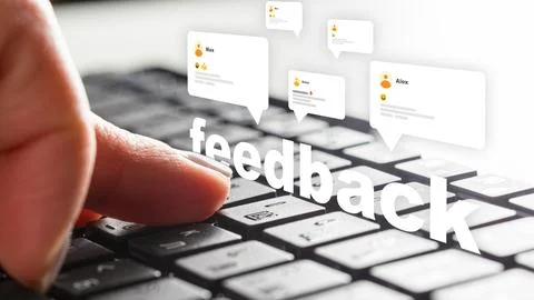 Discussion of feedback with keyboard and comments Stock Photos